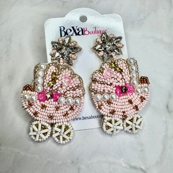 Whimsical Pink and White Carriage Earrings - Picture 2 of 4